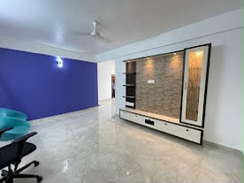 Premium apartment interior — living room with media unit
